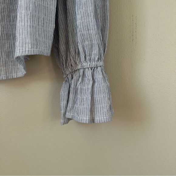 A.N.A. New Long Sleeve Peasant Boho Gray Striped Ruffle High Neck Blouse Top - Picture 3 of 16